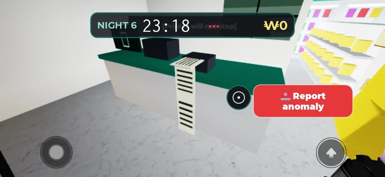 Earlier development build: a receipt keeps unrolling at the counter.