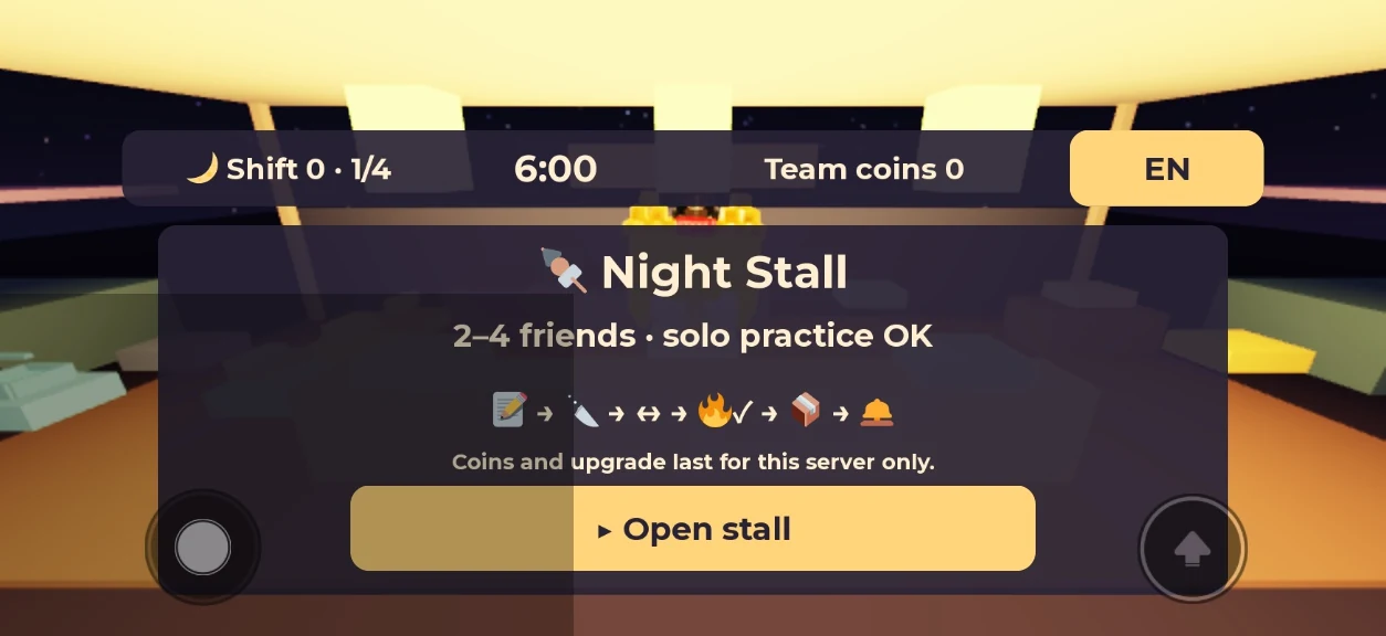 Local prototype test: Night Stall before opening.