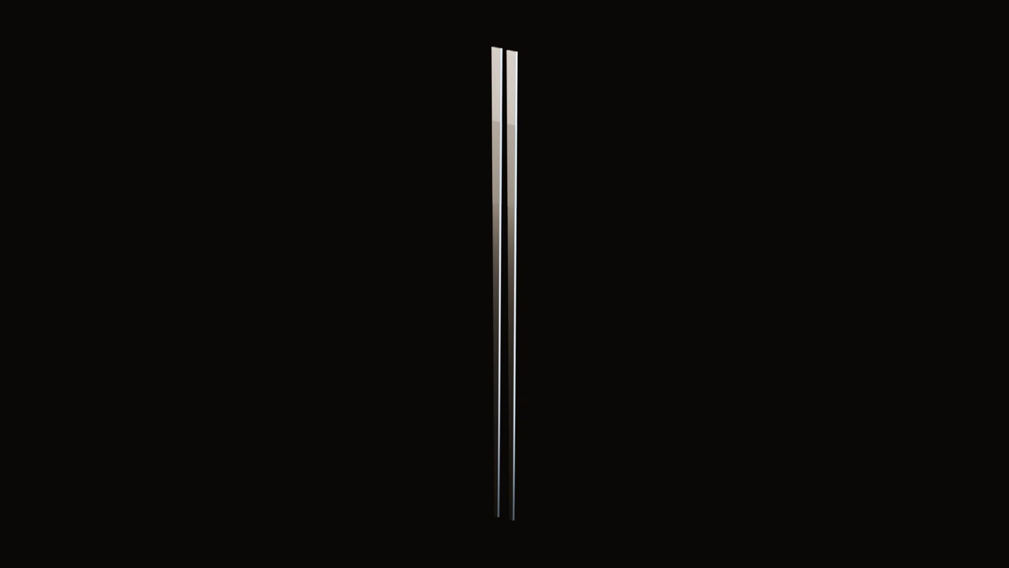 Concept study: stainless-steel chopsticks rendered in Blender.